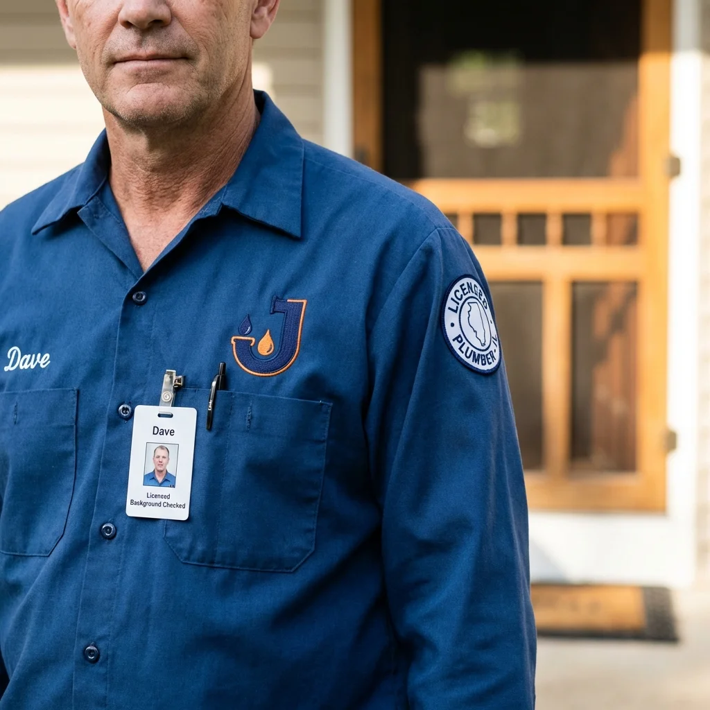 Licensed plumber showing ID badge in Russiaville, IN