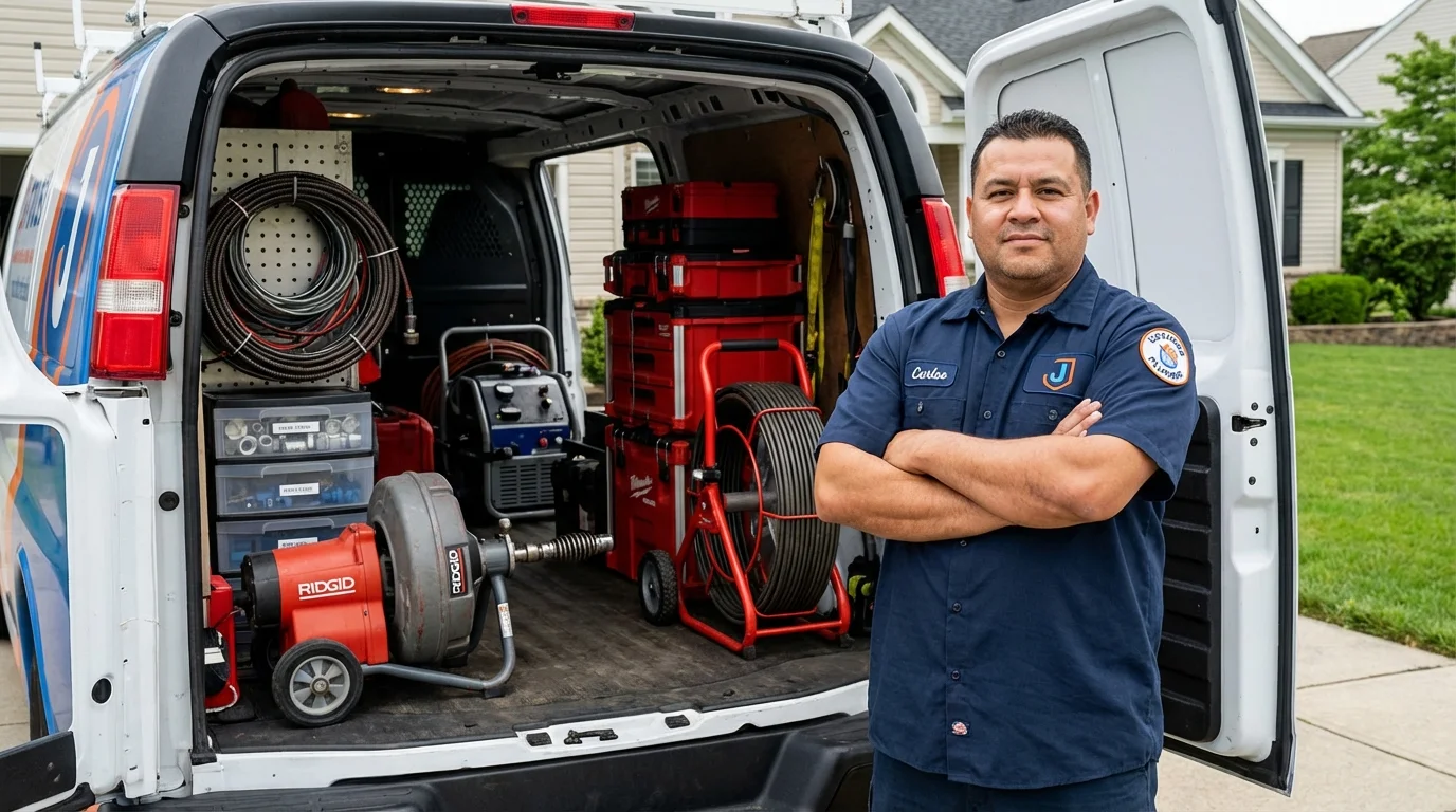 Professional drain cleaning equipment and Johns Plumbing LLC plumber in Russiaville