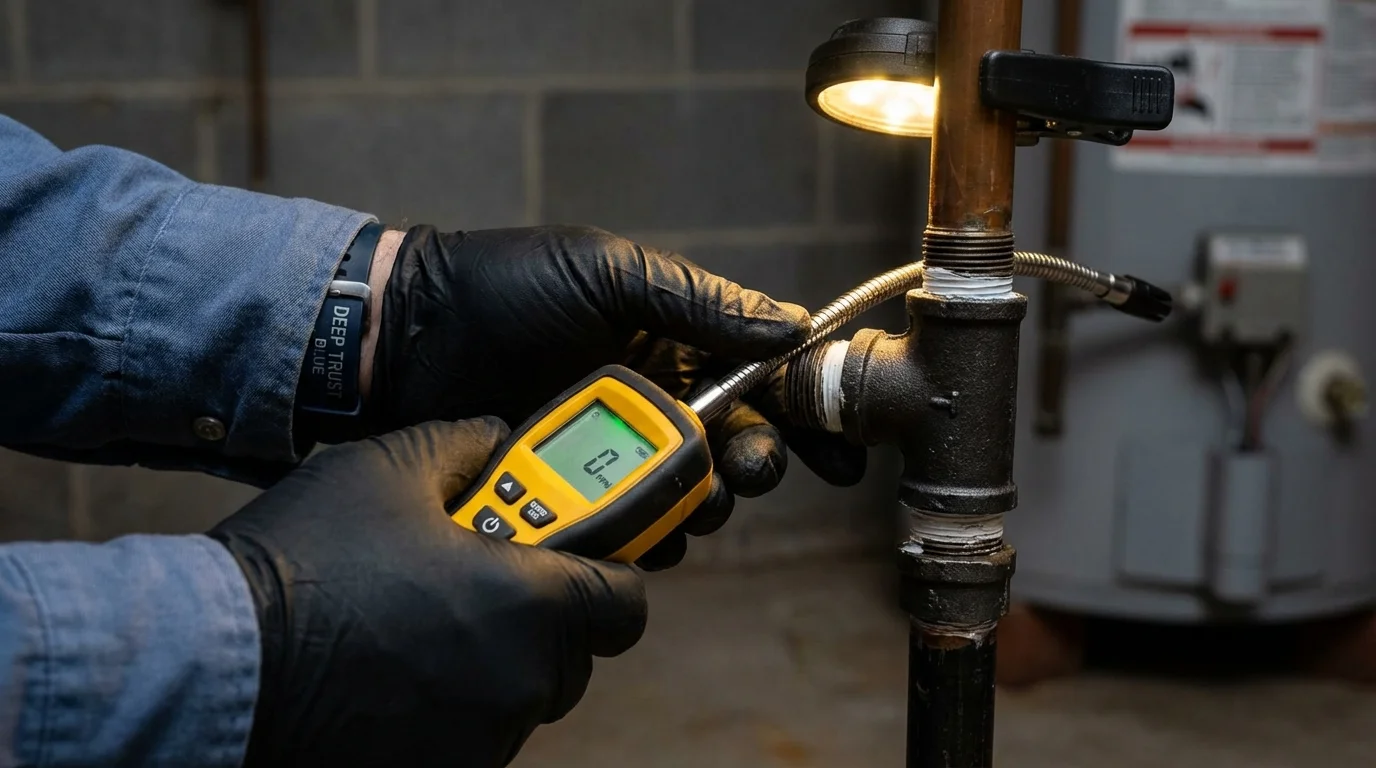 Gas leak detection with electronic sniffer by Johns Plumbing LLC in Russiaville