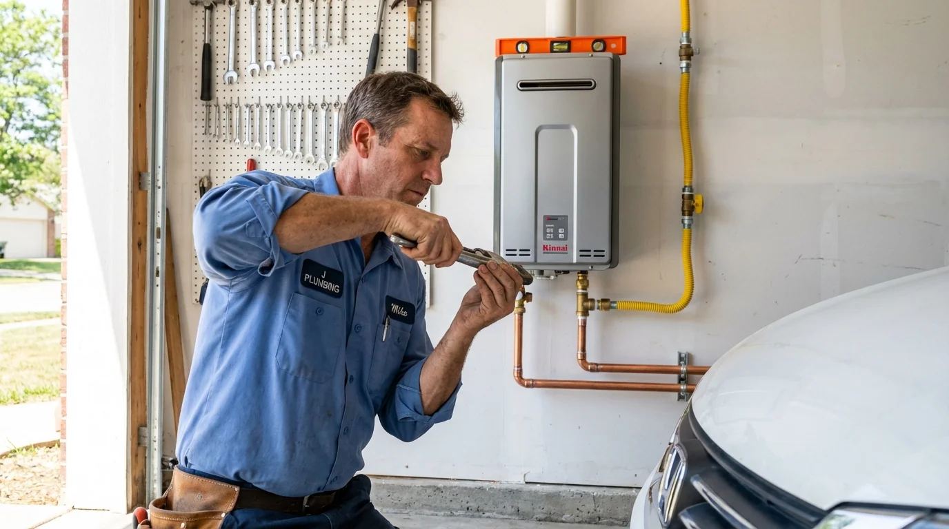 Tankless water heater installation by a Johns Plumbing LLC plumber in Russiaville